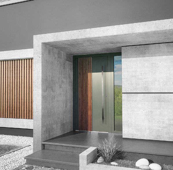 Drzwi z wypełnieniem imitującym beton architektoniczny